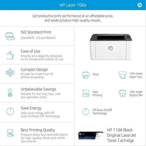 HP Laser 108A Single Function Mono Laser Printer