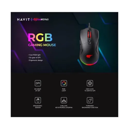 Havit MS960 RGB Wired Gaming Mouse-IOSBD