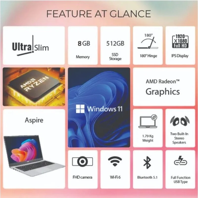 Acer Aspire 15 AS15-42-R5 Ryzen 5 7430U 15.6" FHD Laptop iosbd