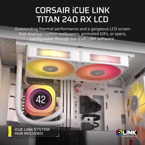 Corsair iCUE LINK TITAN 240 RX LCD 240mm RGB Liquid CPU Cooler White