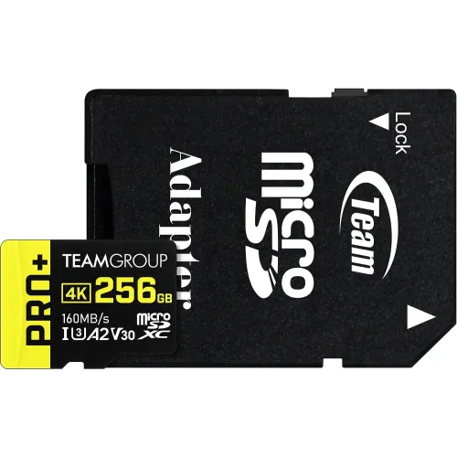 TEAM A2 PRO+ 256GB MicroSDXC UHS-I U3 V30 Memory Card with Adapter-IOSBD