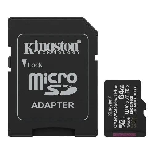 Kingston Canvas Select Plus 64GB UHS-I microSDXC Memory Card With SD Adapter-IOSBD