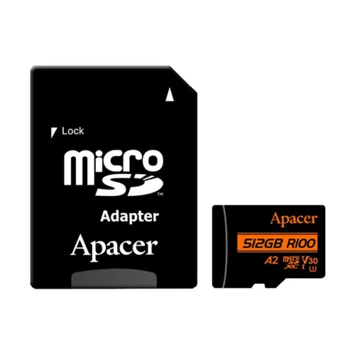 Apacer R100 MicroSDXC UHS-I U3 V30 A2 512GB Class-10 Memory Card with Adapter-IOSBD