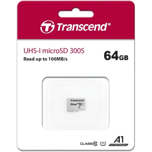 Transcend 64GB MicroSDXC/SDHC 300S Class 10 Memory Card (TS64GUSD300S)-IOSBD