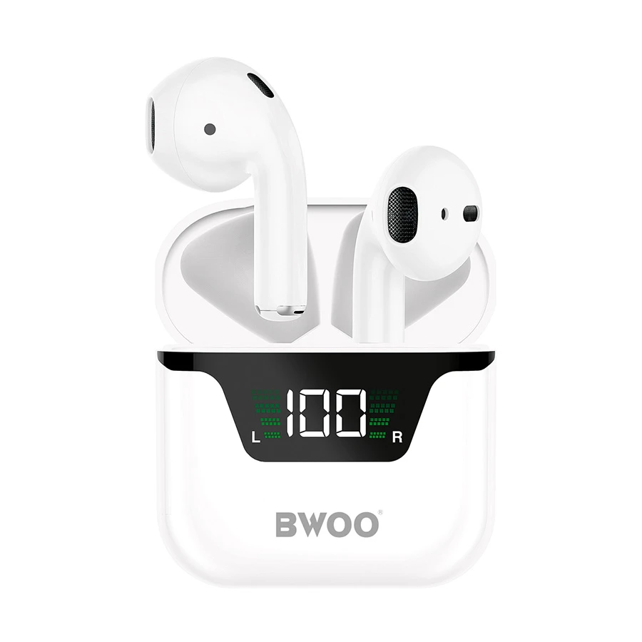 BWOO BO-BW50 White TWS Bluetooth Earbuds with Digital Display