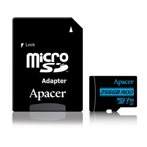 Apacer 256GB MicroSDXC UHS-I U3 V30 R100 A1 Class-10 Memory Card with Adapter-IOSBD